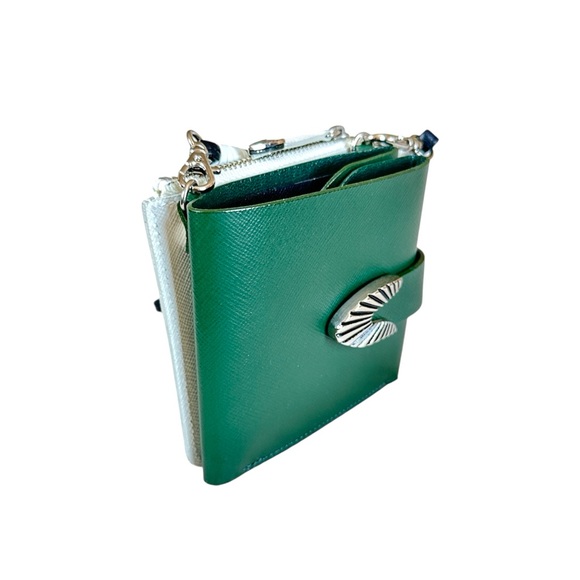 TOGA Archives PULLA Square Leather Shoulder Wallet Green & White - Picture 4 of 8